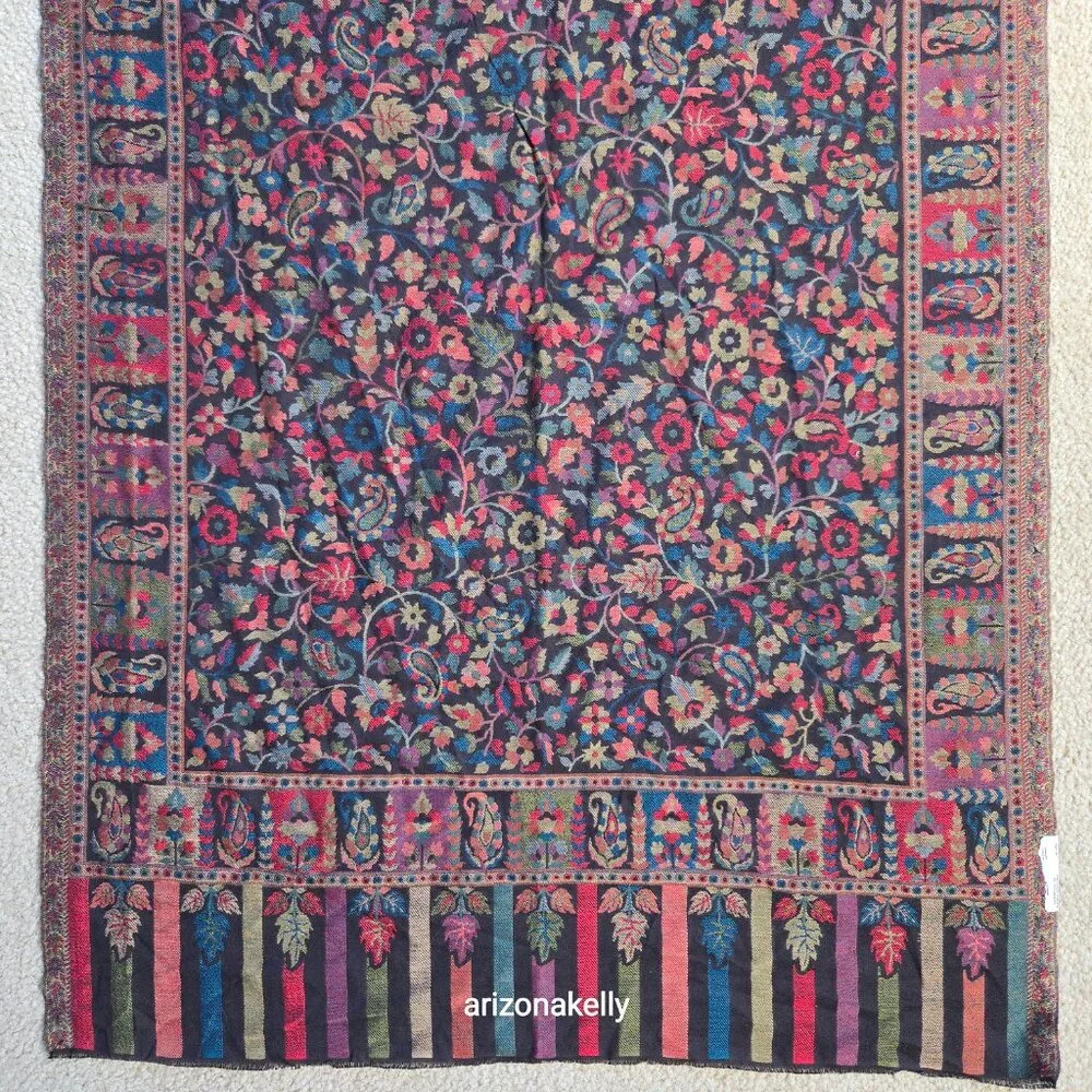 NWT Wool Scarf Jacquard Embroidered Colorful Mrignayani